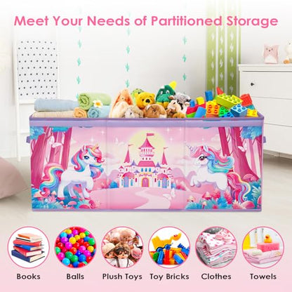 Decalsweet Unicorn Extra Large Kids Toy Storage Box with Lid,Foldable Oxford Toy Storage Organizer Box for Girls-963240cm-Lightweight Toy Chest with