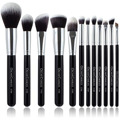 Oscar Charles Makeup Brush Set, 12 Piece Makeup Brushes Set Professional, Six Face Make up Brushes & Six Eye Makeup Brushes Set - Silver