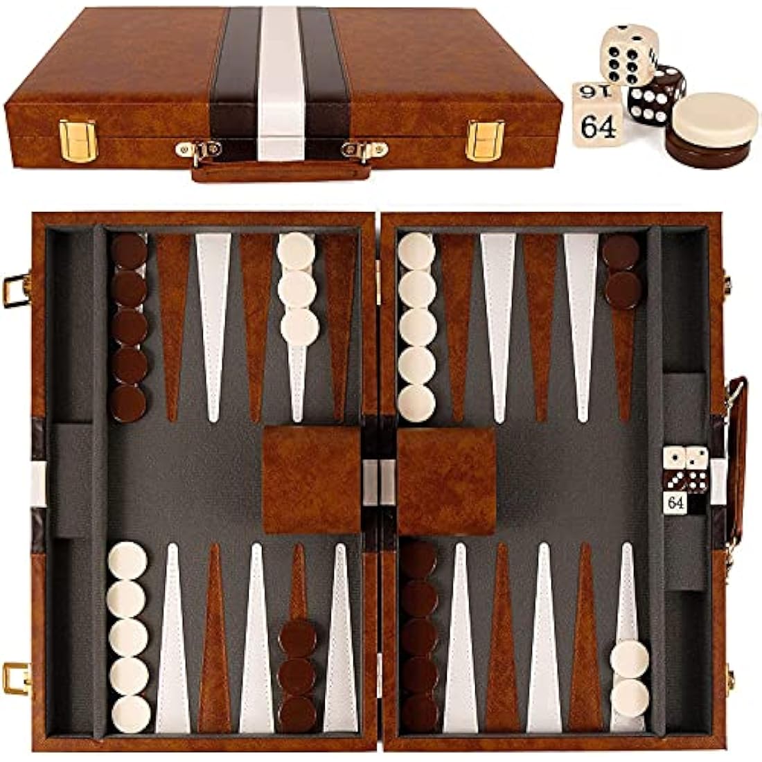 RENO Backgammon Set-15 Inch Elegant Leather Backgammon Sets - Backgammon set for Adults and Kids -Travel Backgammon -Garden games-Board games for 2