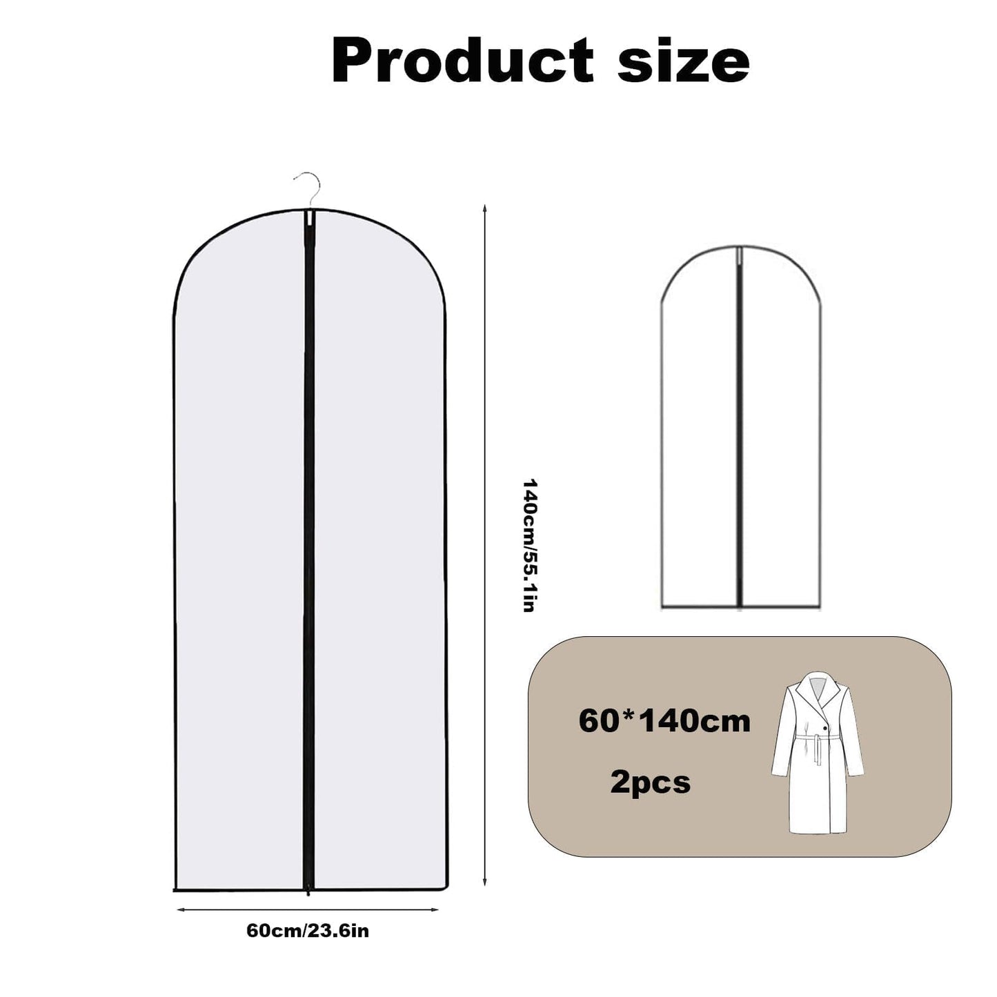 2PCS Dress Bags Covers Long, Dress Bag, Translucent with Zip Waterproof Dustproof Dress Covers Garment Bags Full Length for Long Dress Shirts Suits