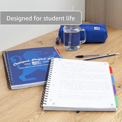 Oxford Campus A4 Project Notebook with Dividers, Wirebound, 8 mm Lined with Margin, 200 pages, Pack of 3, Optik Paper+, Blue
