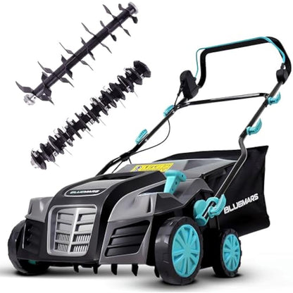 Bluemars 2000W Lawn Scarifier and Aerator, 40CM Working Width Electric Lawn Rake,5 Positions,55L Grass Box, Folding Handle,10M Power Cord