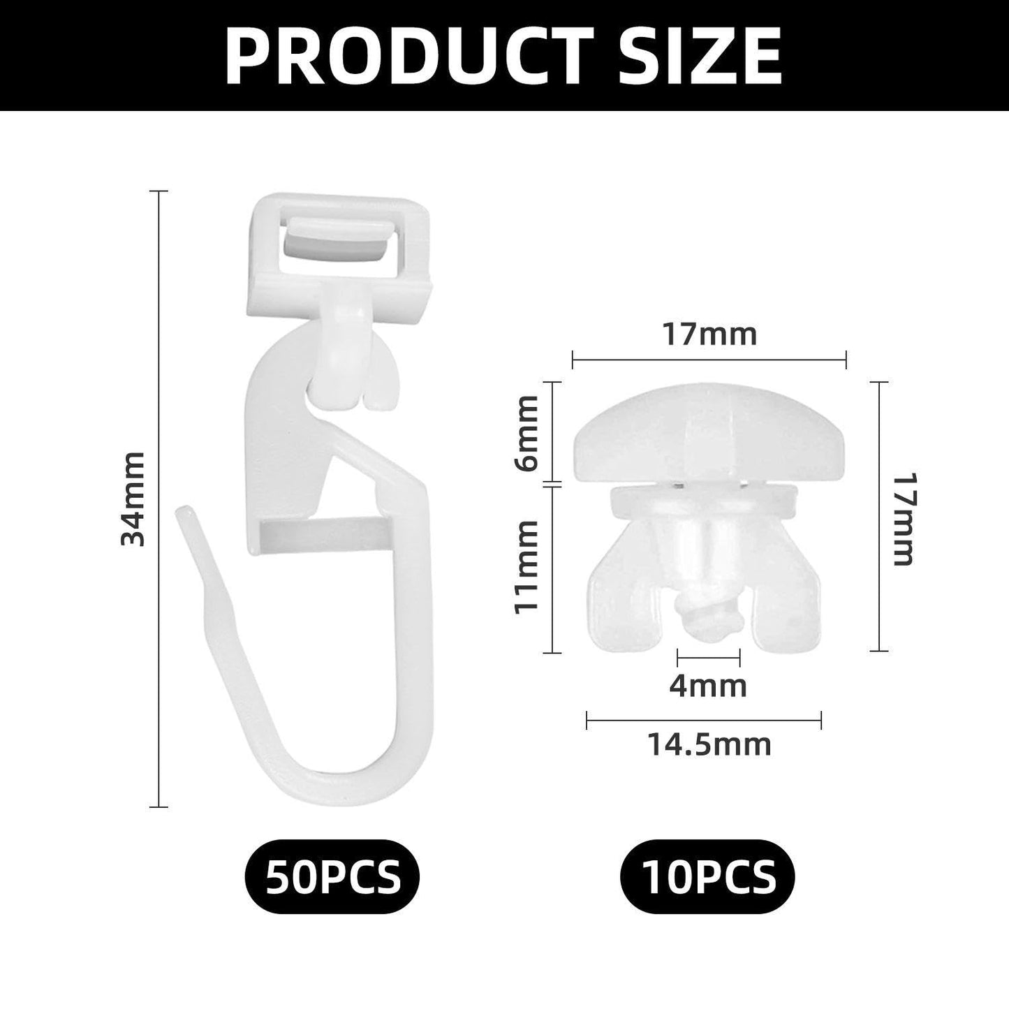 EJUFNS 50 Pieces Of Curtain Hooks And 10 Pieces Of Threaded Pulleys, Track Pulleys, Maintenance Hardware Accessories, Suitable For Trucks, Trucks