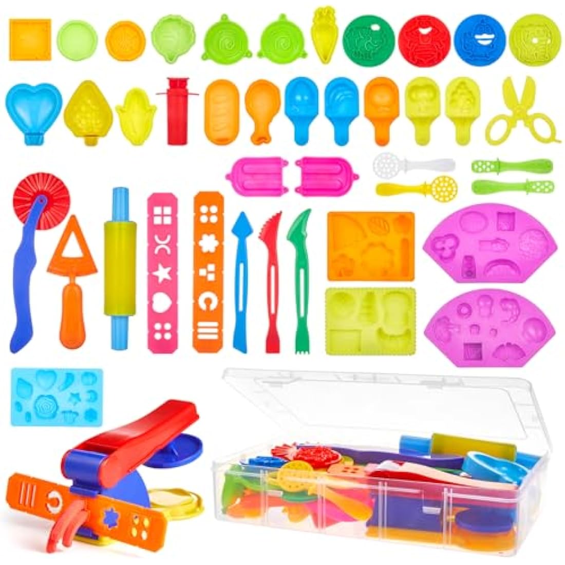 Lictin Clay Dough Tools Kit, 43Pcs Clay Modelling Tool Kit Includes Stamp, Extruder, Rollers, Cutters Molds, Multicolored Plastic Dough Play Tools Accessories (Vegetable, Fruits and Food Series)