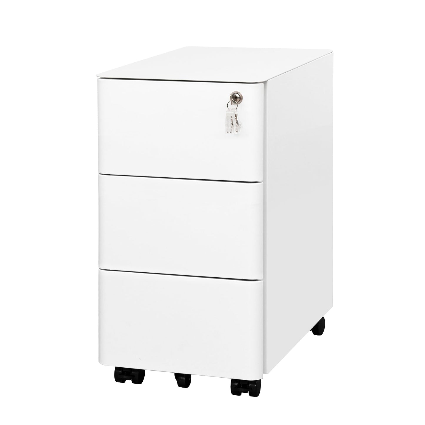 LVSTEEL Lockable 3-Drawer Metal Filing Cabinet on Wheels, Fully Assembled Mobile Office Storage, Filing Cabinets for Home Office, Fits Under Desk