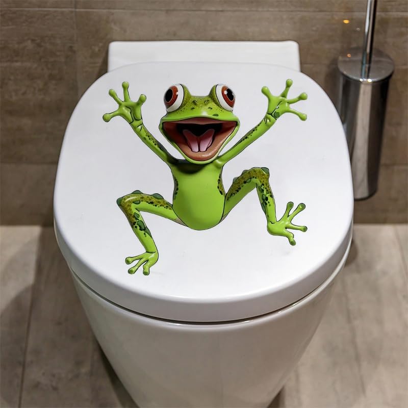 Frog Butterfly Flower Toilet Cover Sticker Decals,Fish Bird Flower Leaf Waterproof Toilet Lid Tank Seat Decals Cistern Self-Adhesive Bathroom Wall