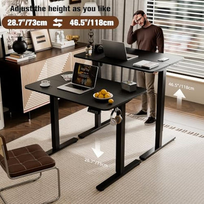 ERGOMAKER Electric Standing Desk 90x60cm, Height Adjustable Sit Stand Desk with Memory Handset Hooks for Home Office(Black)