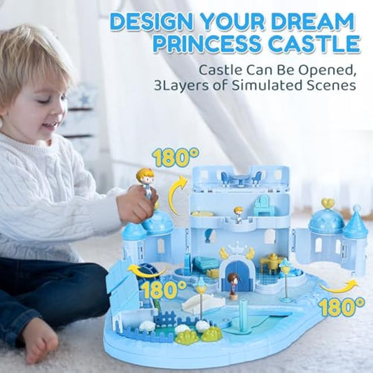 fygurso Dream Princess Castle Playset with 2 Magnetic Control Movable Little People Toys, Magnetic Doll House Building Toys with Light & Music for Pretend Play, Gift for Girls Toy Kids ages 6+