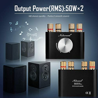 Nobsound Mini Bluetooth Power Amplifier Stereo Hi-Fi Digital Amp 2.0 Channel 50W×2 with AUX/USB/Bluetooth Input Wireless Audio Receiver PC Sound Card with Power Supply (Black)