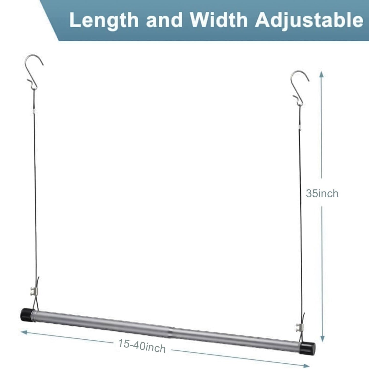 Wardrobe Rail, rod, Extendable Stainless Steel Hanging Clamping, 38-101 cm, Adjustable Tension for Wardrobe, Silver