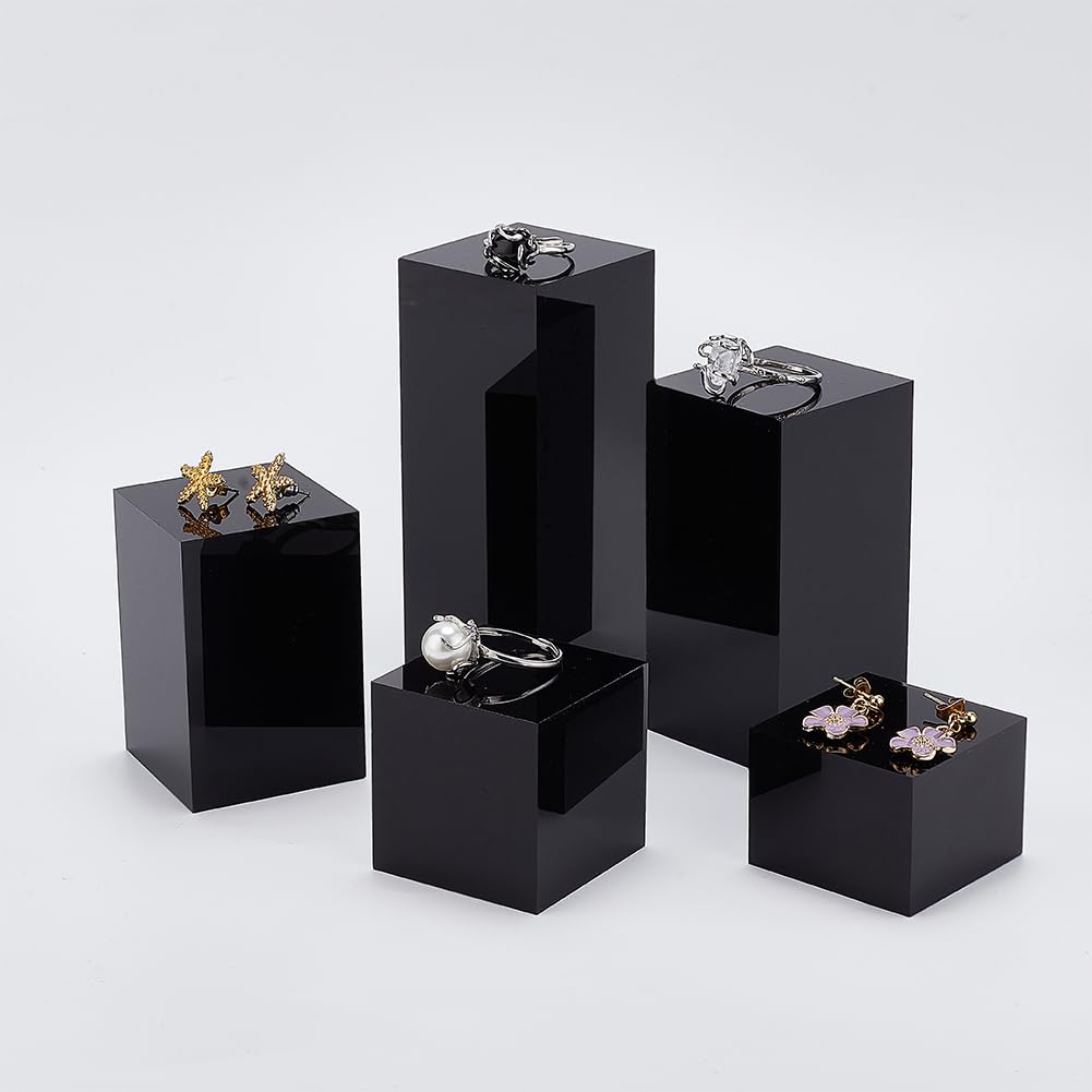 BENECREAT 5Pcs Black Acrylic Cube Display Block 3/4/6/8/10cm Solid Display Pedestal Stand for Gem Display Jewelry Display Displaying Pop Figures