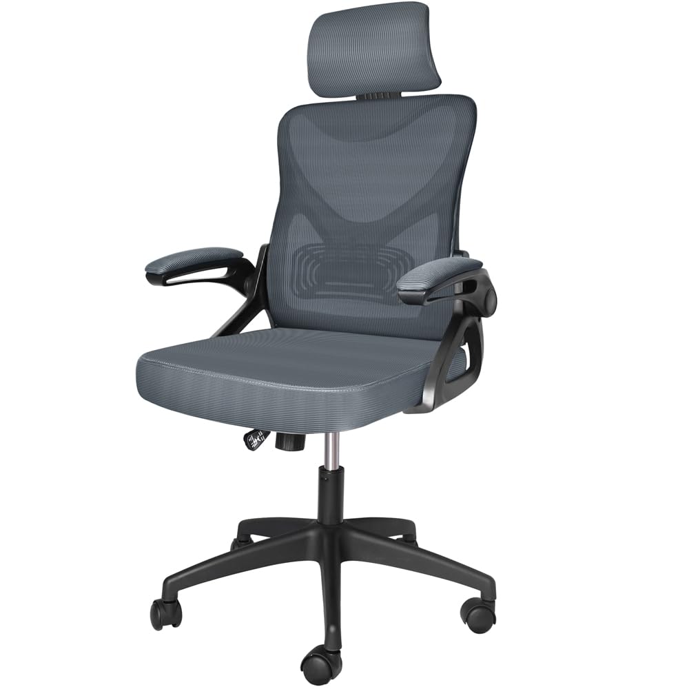 VOUNOT® Ergonomic Office Desk Chair, High Back Computer Chair, Executive Swivel with Adjustable Lumbar Support & Headrest for Home Office, Grey