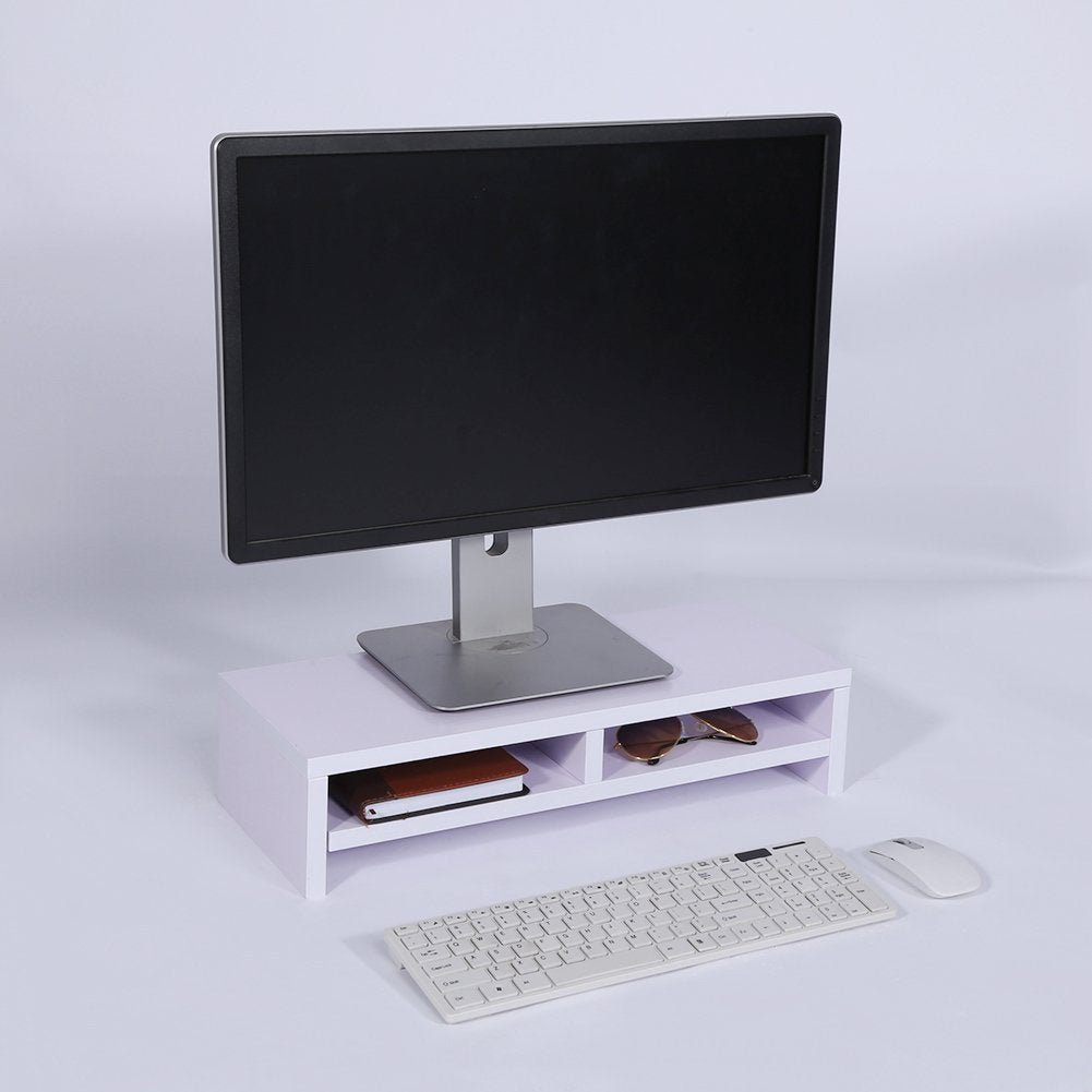 BONTEC Monitor Stand Riser 2 Tier Wooden Desk Shelf with Drawer, Ergonomic Computer Riser for Desk