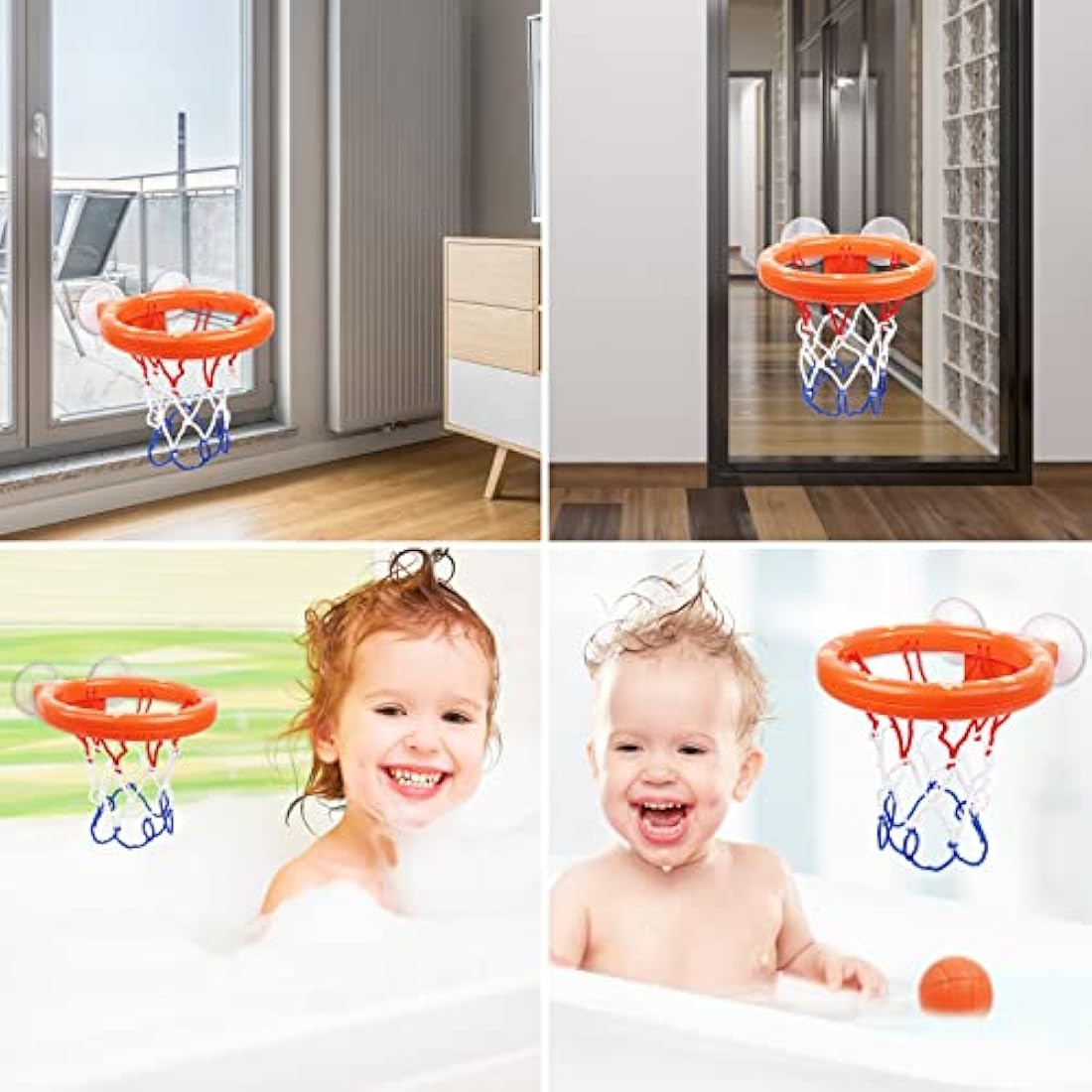 Vicloon Bath Basketball Hoop & Balls Set - 5 Balls Included, Bathtub Basketball Hoop with Strong Suction Cup, Fun Toddler Bath Toys