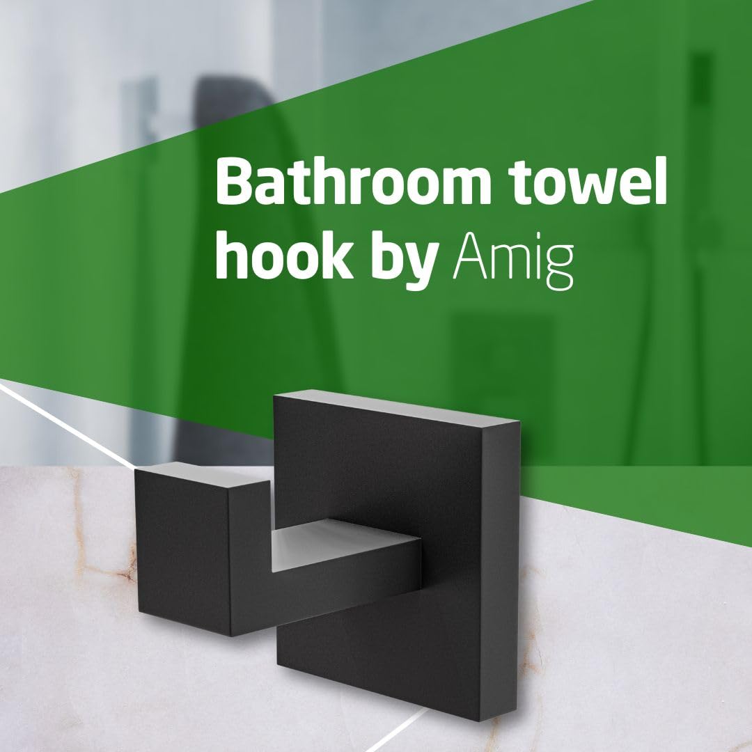 Amig - Bathroom Towel Hook Mod. Isla-4 | Wall-Mounted Towel Hook Screws Included | 55 x 55 x 55 mm | Stainless Steel | Matt Black