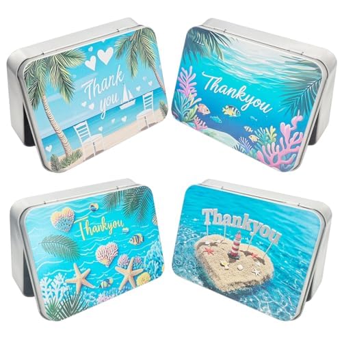 LJY Thank You Pattern Hinged Metal Tins, 12 Pack, 4.5 x 3.3 x 0.9 in