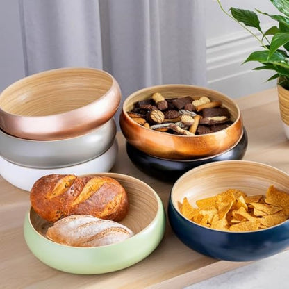 Dehaus® Large Stylish Bamboo Fruit Bowl - 30cm, Rose Gold - Wooden Salad Serving Bowl - Fruit Basket for Kitchen or Bread Basket - Table Centrepiece Decoration - Home & Kitchen Tableware Accessories