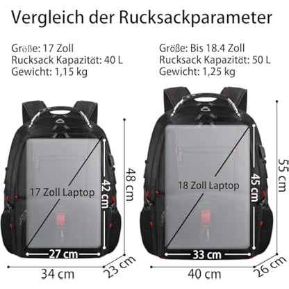 MATEIN Extra Large Backpack 55L, 18.4 Inch Travel Laptop Backpack for Men Water Resistant Work Bag with USB Charging Port, Heavy Duty Big Business Computer,College School Rucksack, Black
