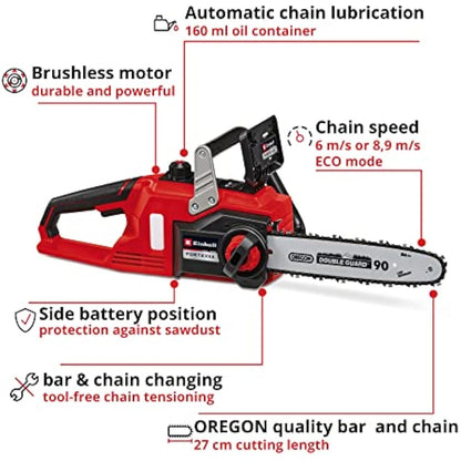 Einhell Power X-Change 18V Cordless Chainsaw | 14 Inch (30cm) OREGON Bar and Blade Chain, Tool-Free Tensioning, Kickback Protection | FORTEXXA 18/30 Solo - Battery And Charger Not Included