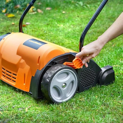 LawnMaster 1350W lawn scarifier, lawn rake, aerator. Electric scarifier with 33cm working width, interchangeable attachments, adjustable working depth and 40L collection bag, With 10m long cable.