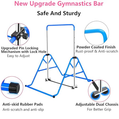 FCOUMY Gymnastics Bar for Kids, Junior Training Kip Horizontal Bar Gymnastics Equipment for Home, Adjustable Telescopic Height Folding Horizontal Bar