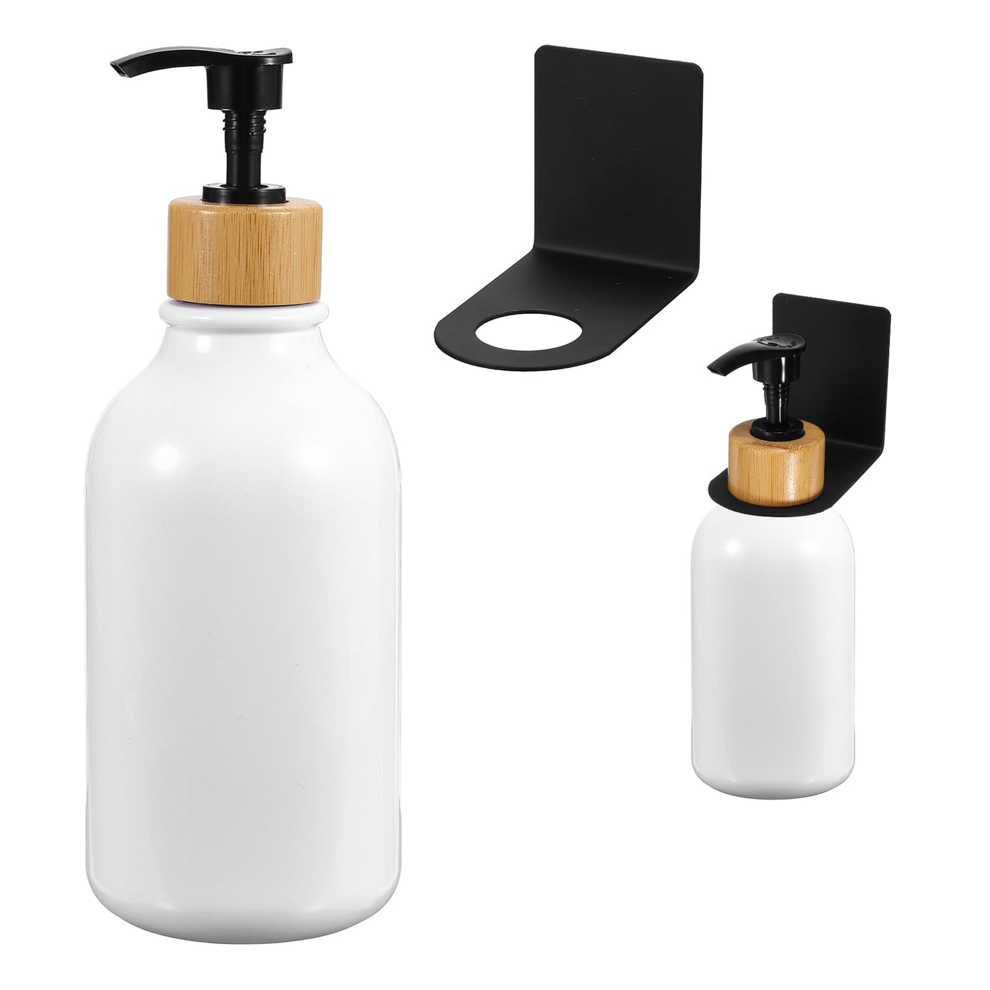 sourcing map 500ml/17 Oz Hand Soap Dispenser Dish Soap Dispenser Bottle with Holder Bamboo Pump for Bathroom Kitchen Modern Home Farmhouse Decor