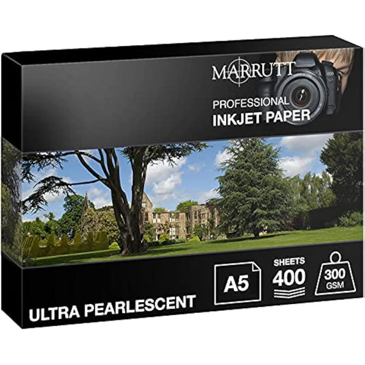 Marrutt 300gsm Ultra Pearlescent Hi-White Inkjet Photo Paper: A5-400 Sheets