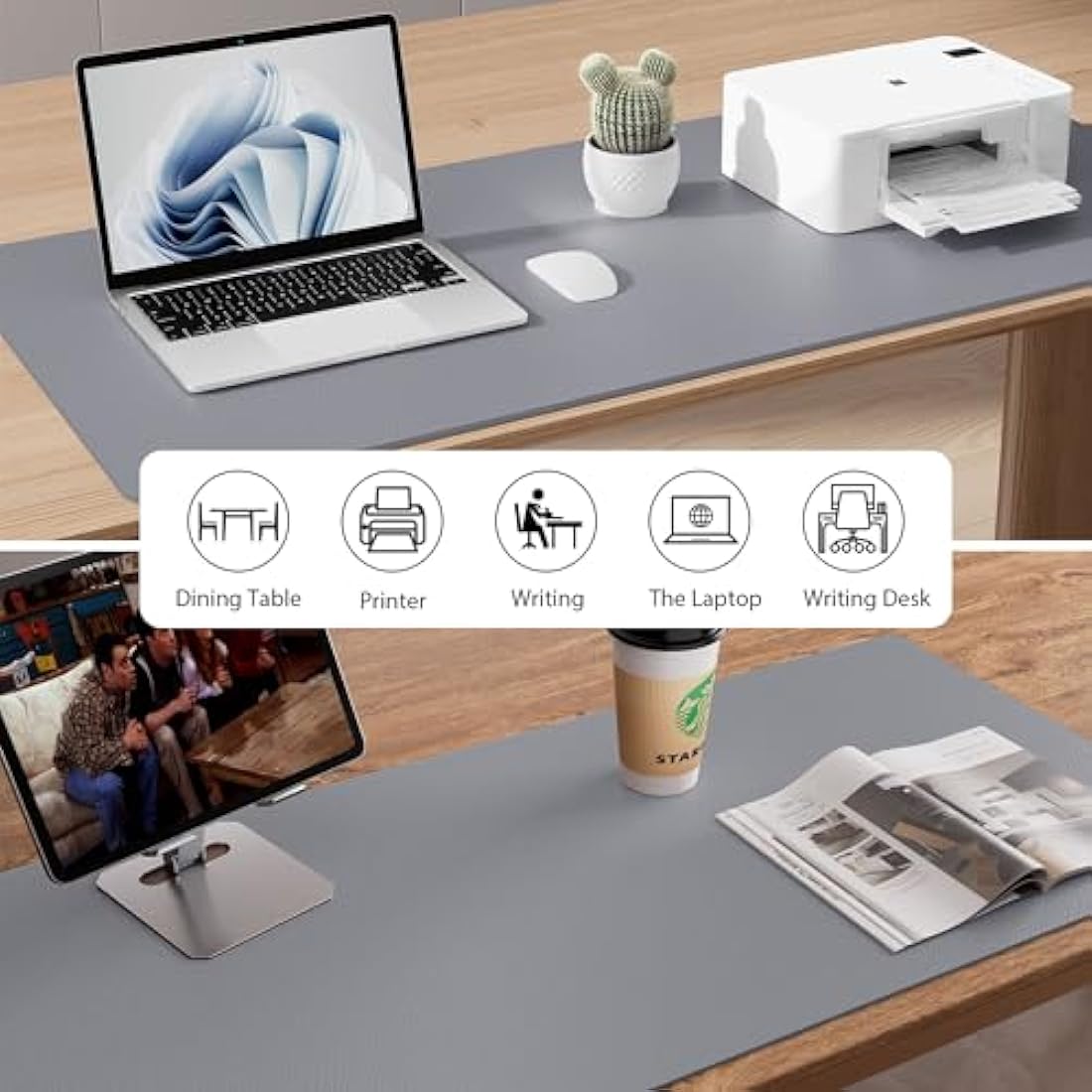 Leather Desk Pad Protector,Mouse Pad,Office Desk Mat, Non-Slip PU Leather Desk Blotter,Laptop Desk Pad,Waterproof Desk Writing Pad for Office and Home (80cmx40cm, Light Grey)