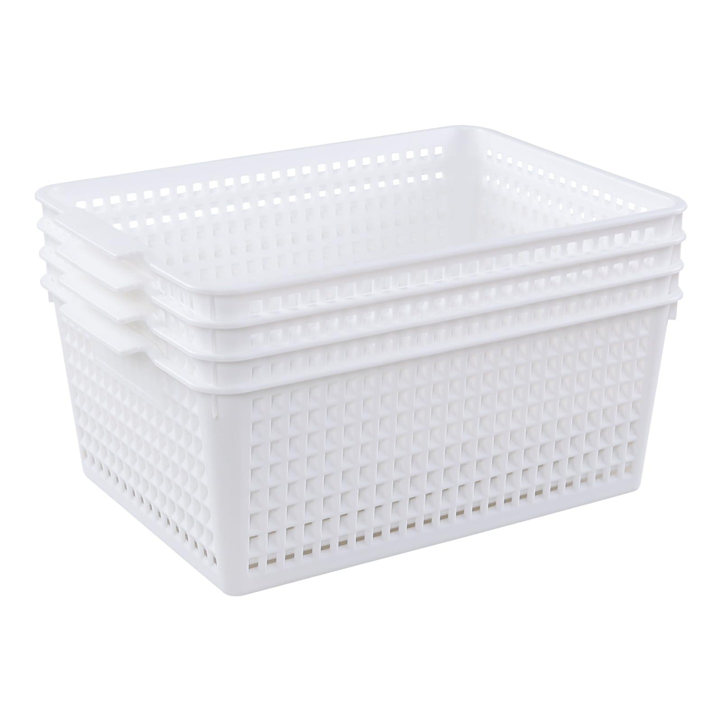 Obstnny Rectangular Storage Baskets Set of 4, Plastic Organiser Basket Box