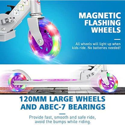 BELEEV V1 Scooter for Kids, 2 Wheels Folding Kick Scooter for Children Girl and Boys, 3 Adjustable Height, Flashing Light up Wheels, Lightweight Scooter with Sturdy Frame, Kickstand, Age 3-12
