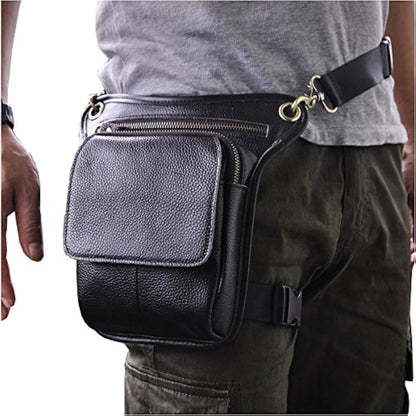 Le'aokuu Mens Genuine Leather Messenger Motorcycle Outdoor Hip Bum Fanny Belt Waist Pack Drop Leg Thigh Bag 211-1