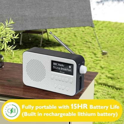 DAB Radio with Bluetooth | Digital Radios Mains and Battery | Rechargeable Battery 15HR Playback | Alarm Clock | FM Radio,40 Presets,Headphone Jack | Bluetooth 5.3 I LEMEGA PR2-Max Black