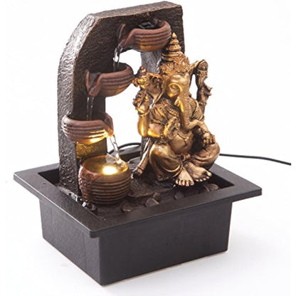 Ganesha with Water Cups Indoor Water Fountain with LED Light | Size 21*17.5*25 Cm | USB adaptor Included