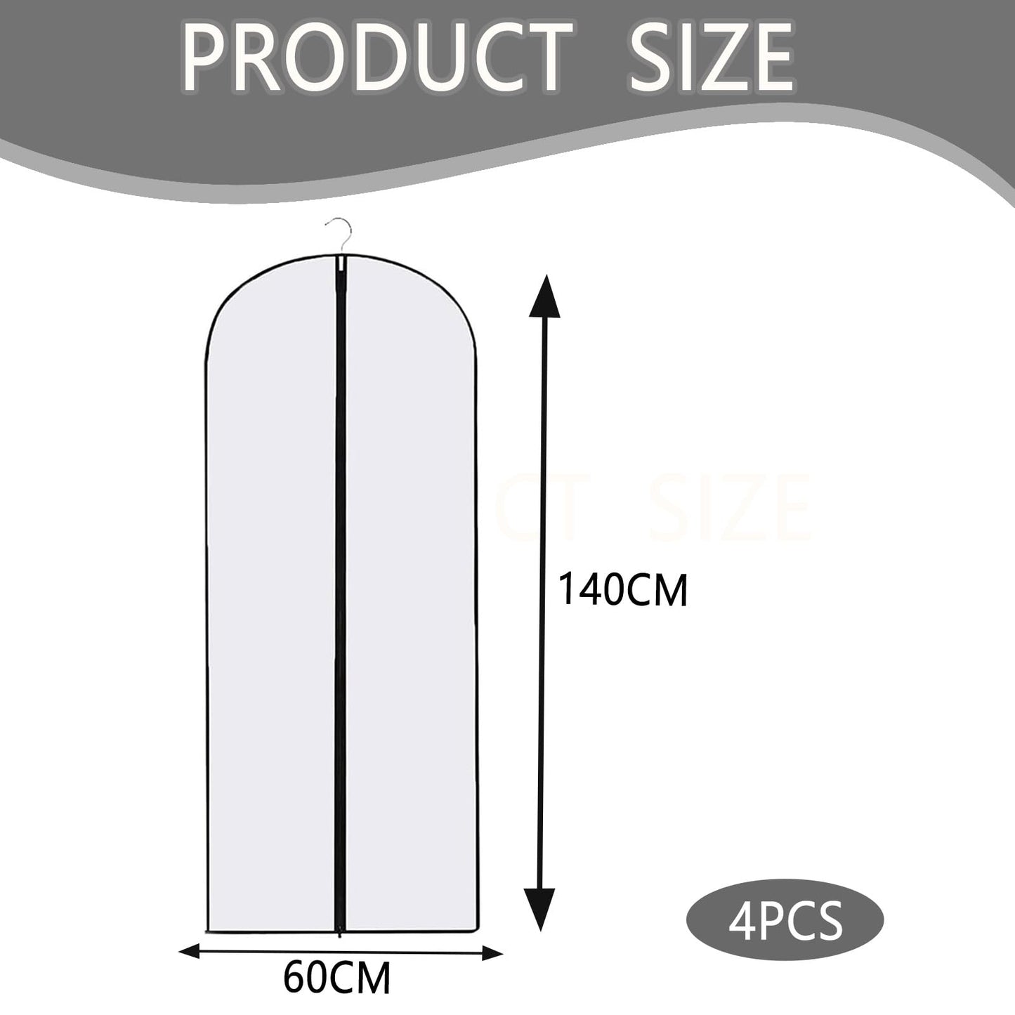 4PCS Dress Bags Covers Long, Garment Covers with Zipper, 60 x 140cm Black Border, Full Length Dress Cover for Storage Travel