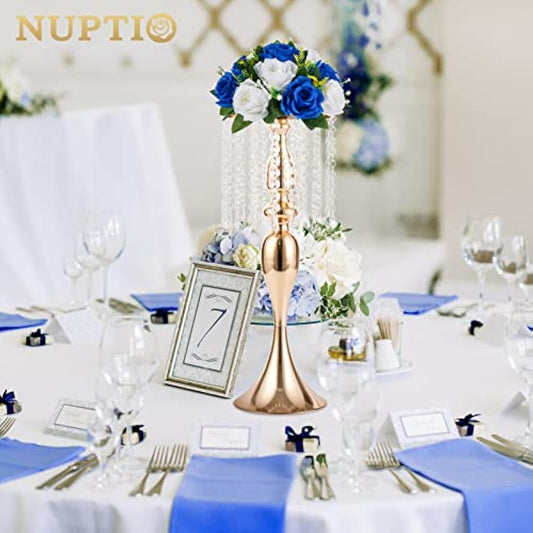 NUPTIO Artificial Flower Ball Centrepieces: 2 Pcs Royal Blue & White Fake Flowers Roses Balls 24cm Diameter for Centerpiece Faux Silk Rose Arrangements for Wedding Reception Party Table Decorations