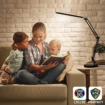 SKYLEO LED Desk Lamp with Clip and Base - Eye Protection Desk Lamps for Study - Swing Arm USB Desk Lamp Office - 3 Light Modes x 10 Brightness Levels - 12W - Black