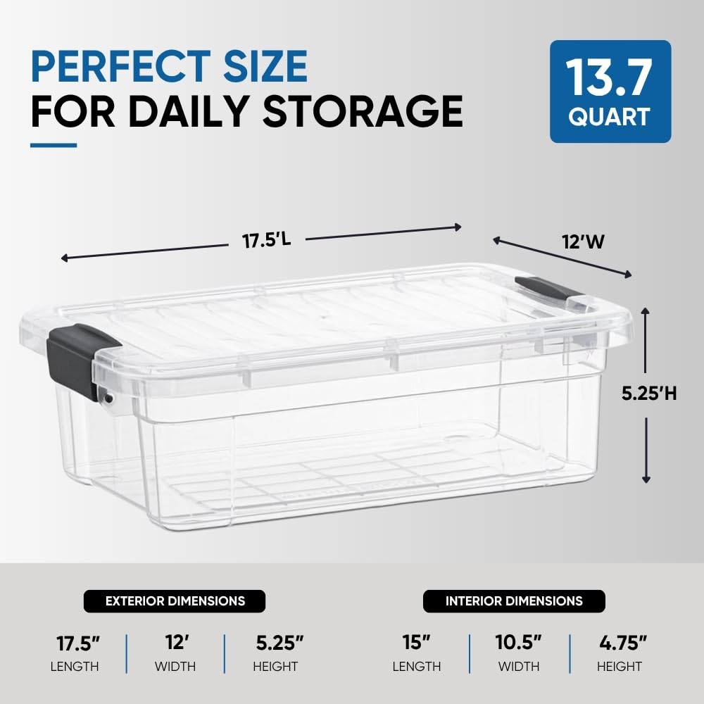 Superio Clear Storage Box with Lid, 16 Quart Plastic Container Bins for Organizing, Stackable Crates, BPA Free, Non Toxic, Odor Free