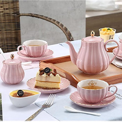 Sweejar Home Porcelain Tea Set Royal Family 225 ml to Cups and Saucers with Teapot Milk Ceramic Tea and Coffee Cups (Pink)