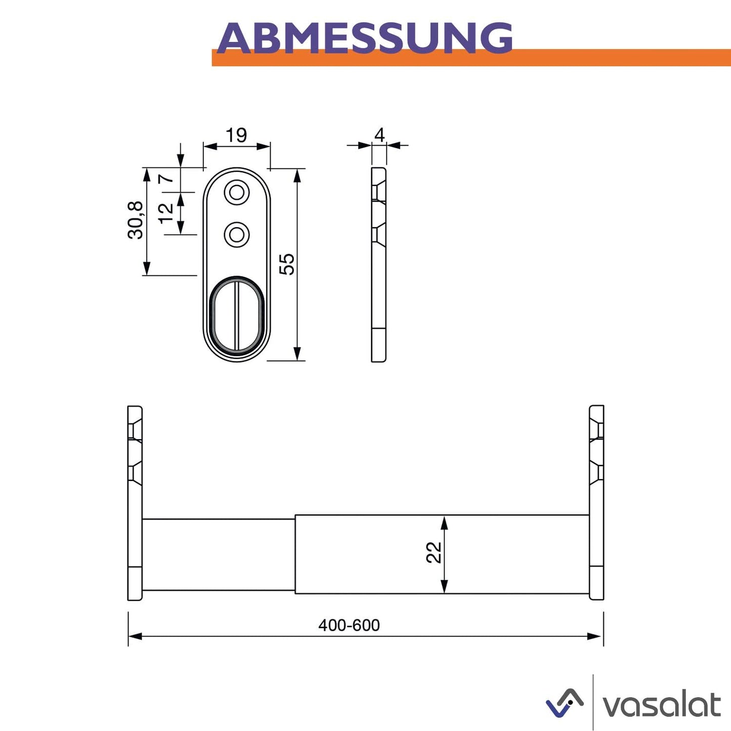extendable wardrobe tube, 40 - 60 cm, telescopic rod, sturdy niche rod, clothes rail