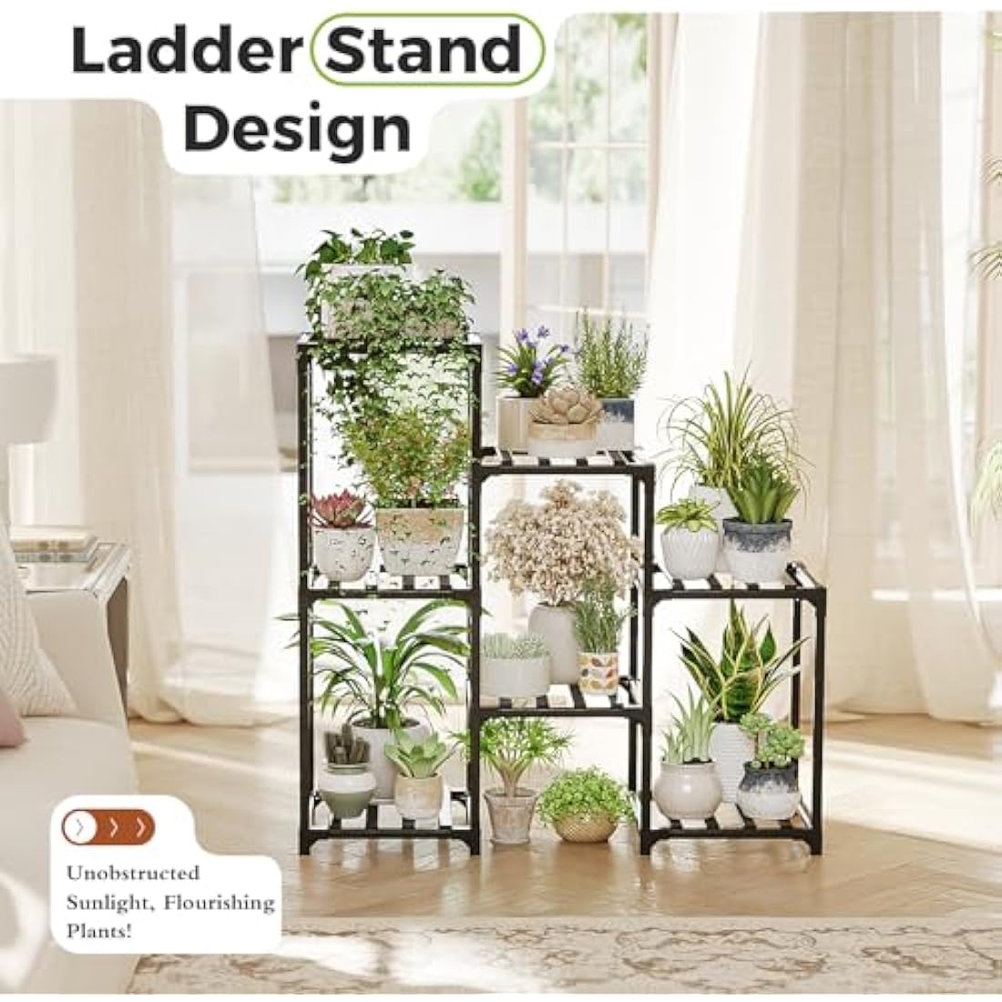 Bamworld Plant Stand Indoor Outdoor Wood Plant Stands for Multiple Plants, Plant Shelf Ladder Table Plant Pot Stand for Living Room, Patio, Balcony, Plant Gardening Gift