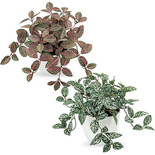 Small Artificial Plants Indoor in Pot Set of 2 Decorative Fake Plants Realistic Faux Plant Potted for Home Aesthetic Living Room Bathroom Desk Shelf Office Decoration