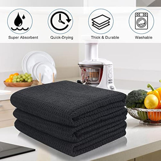 VIVOTE 6 Pack Microfibre Drying Towels Waffle Weave Cleaning Towels Super Absorbent Tea Towels 40 cm X 56 cm, White+ Navy Blue+grey
