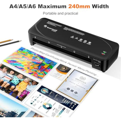 Bonsaii A4 Laminator Machine with Never Jam Technology, Dual Heat Settings, High-Speed Laminating, Max 230mm Width (A4 Size) - Ideal for Home, Office, and School Use,Black (L418-C)