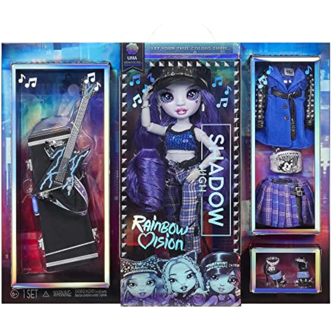 Shadow High Rainbow Vision Neon Shadow - UMA VAN HOOSE - Neon Blue Fashion Doll, Mix & Match Designer Outfits And Rock Band Accessories Playset - For Kids And Collectors Ages 6+
