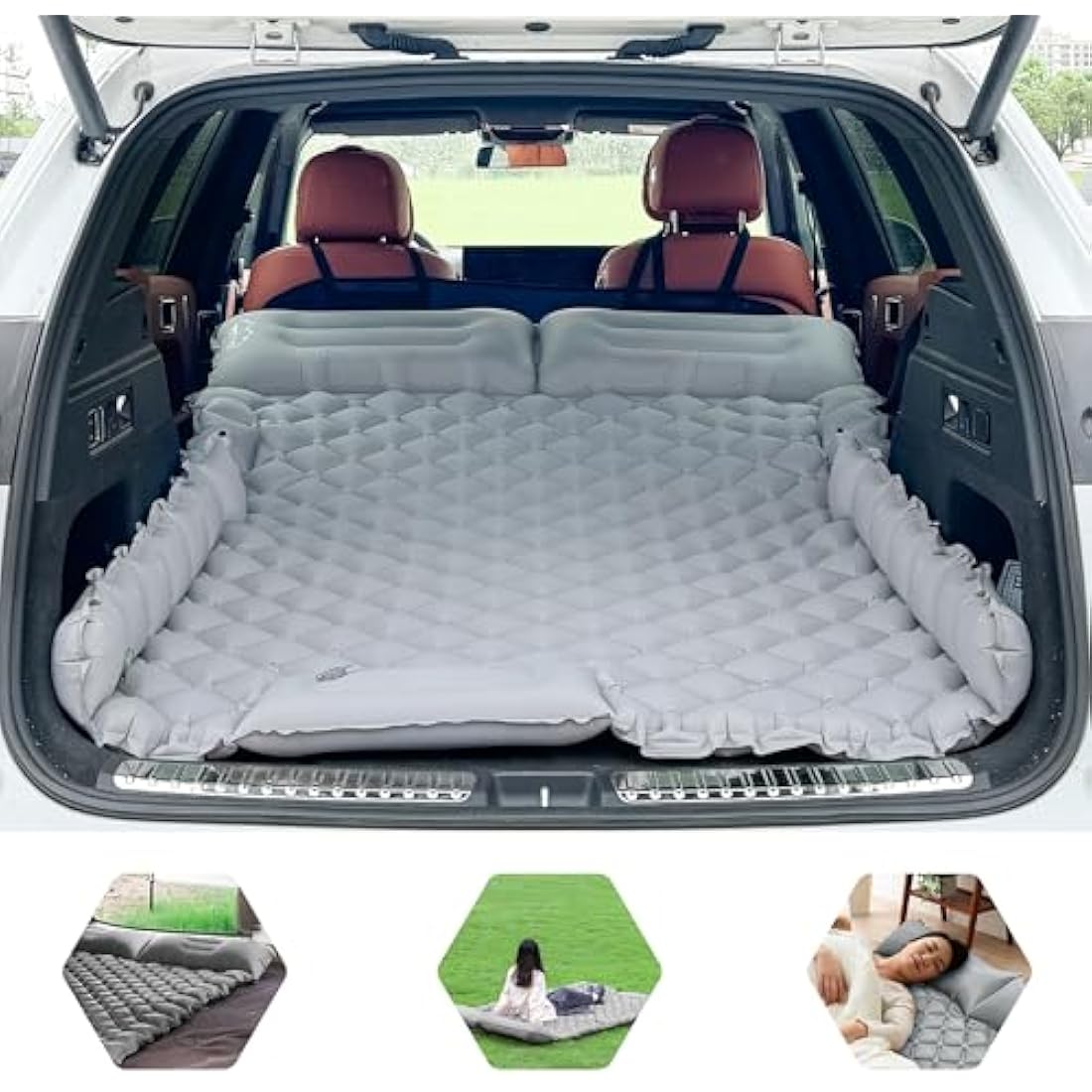 ONTYZZ Car Inflatable Bed Car Mattress SUV Air Mattress 2 Person Airbed for Travelling Camping Mat Self Inflating Sleeping Mats with Foot Pump & Cushion Inflatable Camping Bed 183 * 13 * 7CM