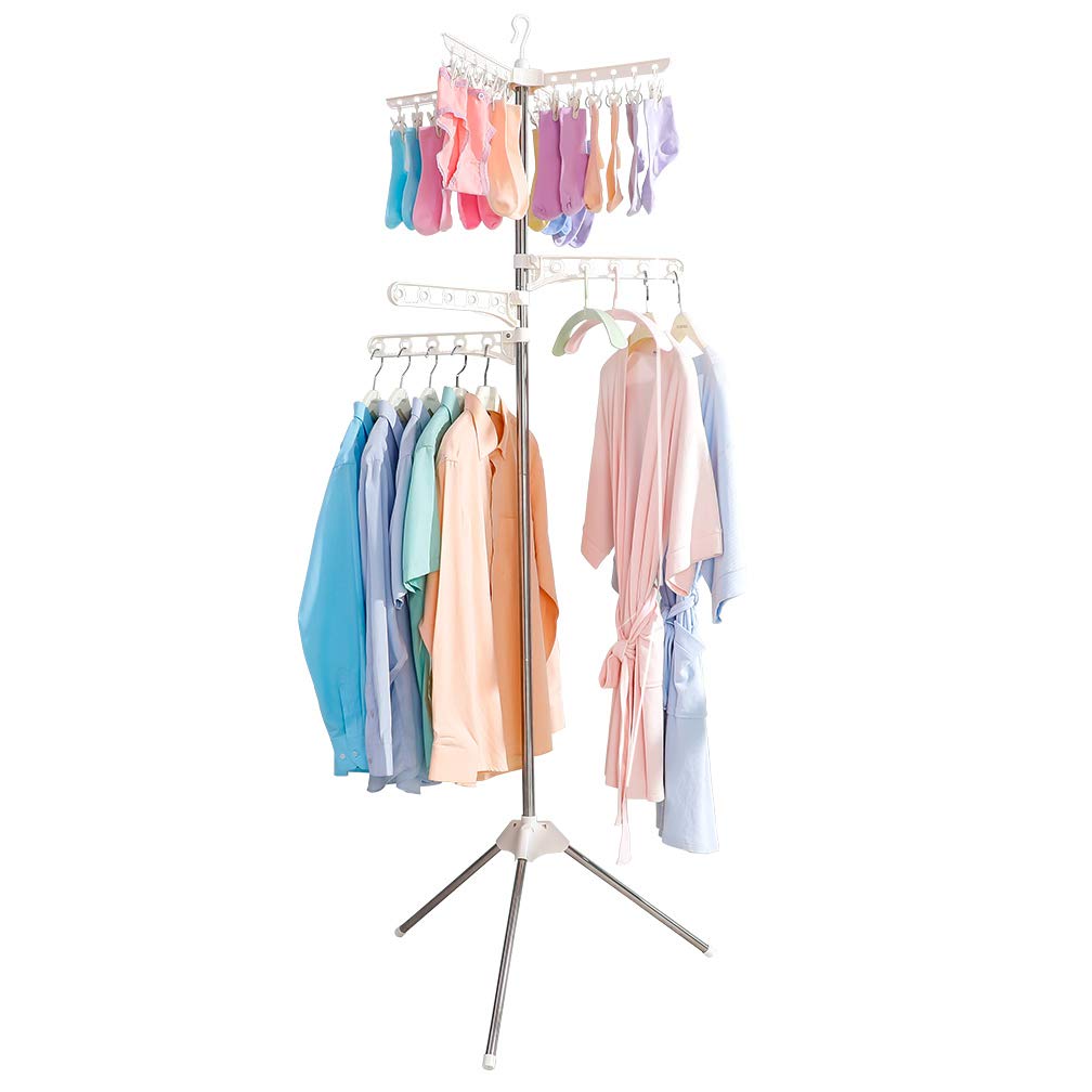 BAOYOUNI Clothes Airer Clothes Drying Rack with 3 Arms and 24 Clothespins