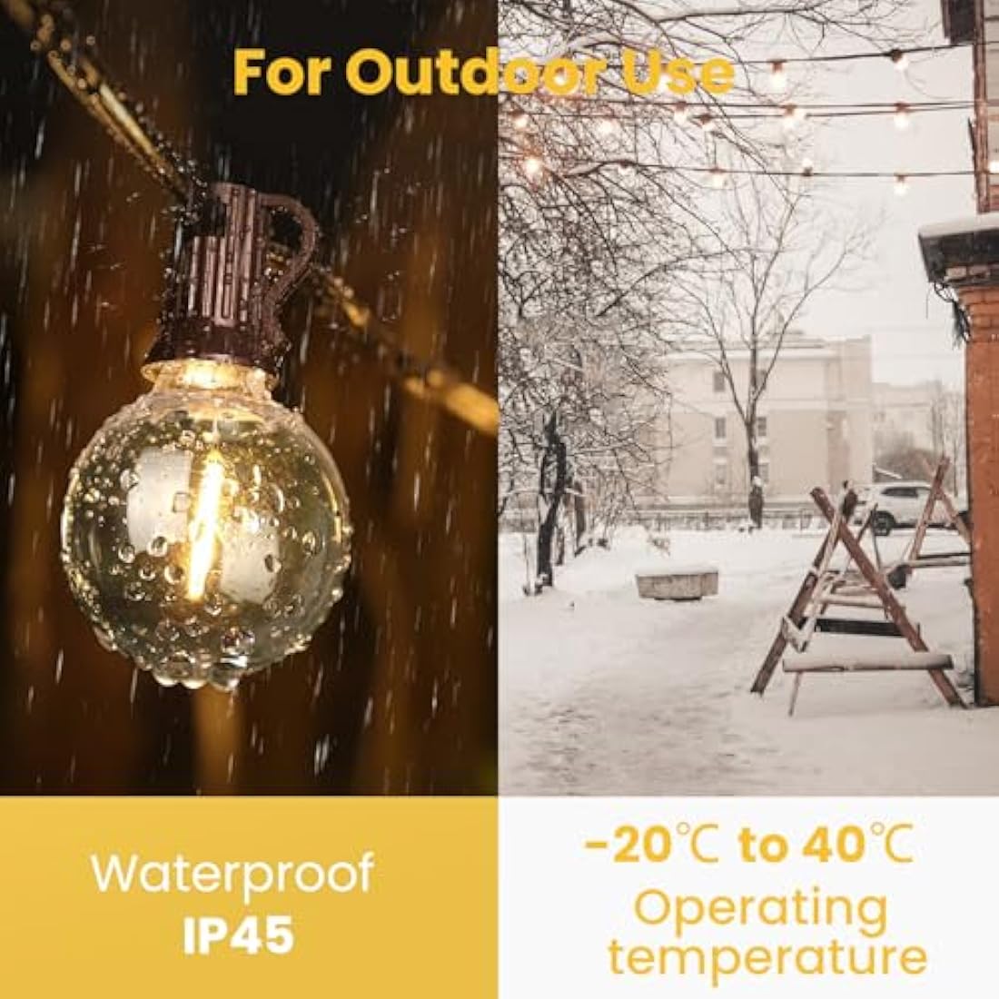 Yuusei Festoon Lights Outdoor Lights, 164FT/50M Garden Lights Mains Powered, IP45 Waterproof String Lights, 75+3 G40 LED Shatterproof Bulbs for Outside Fence Patio Gazebo Party Pergola