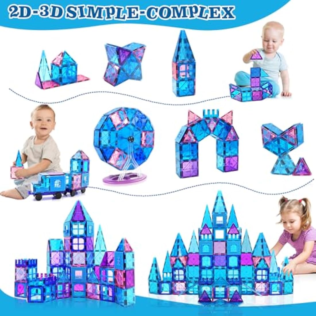 Magnetic Building Blocks Magnetic Tiles 102PCS Princess Castle STEM Toys With Ferris Wheel/2 Cars Educational Construction Magnets Toys Gift for Kids Boy Girls Age 3+ 4 5 6 7 8 Year Christmas Birthday
