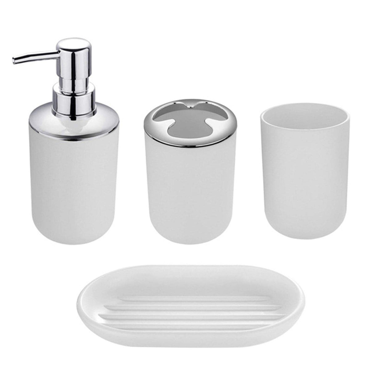 4pcs Bathroom Accessories Set, Toothbrush Holder Tooth Mug Soap Dish Liquid Bottle Bathroom Set Shower Countertop Vanity OrganizerWhite
