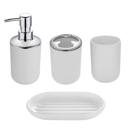 4pcs Bathroom Accessories Set, Toothbrush Holder Tooth Mug Soap Dish Liquid Bottle Bathroom Set Shower Countertop Vanity OrganizerWhite
